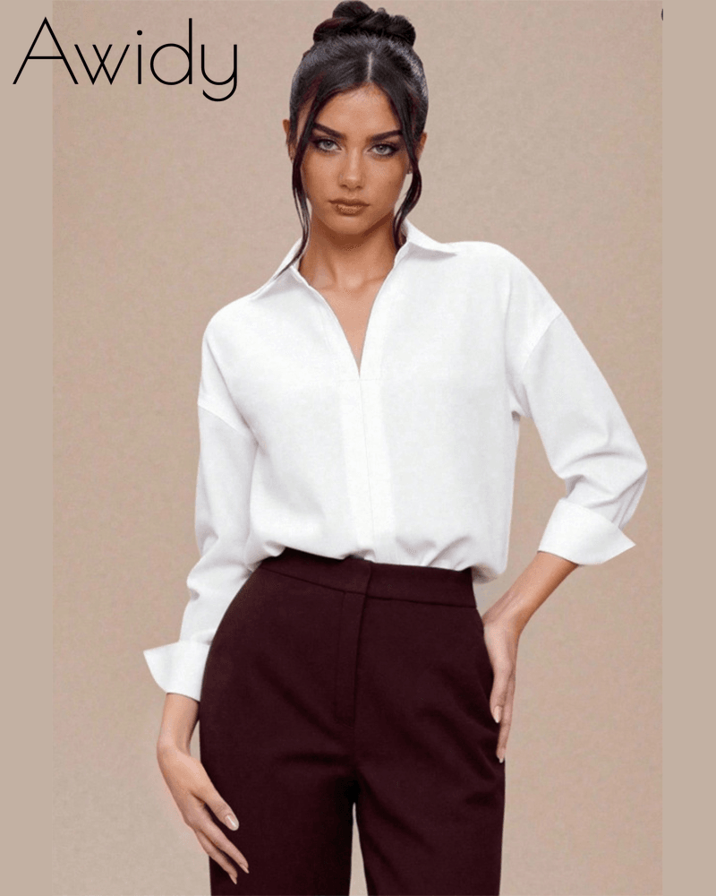Women Slim Fit Collared Shirt Top