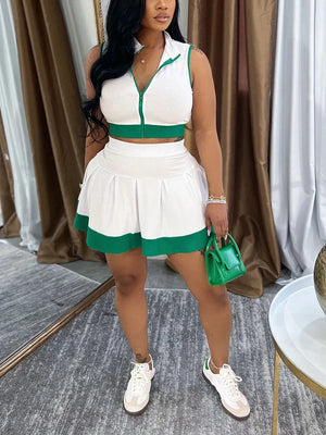 Sporty Ribbed Crop Top & Skirt Set