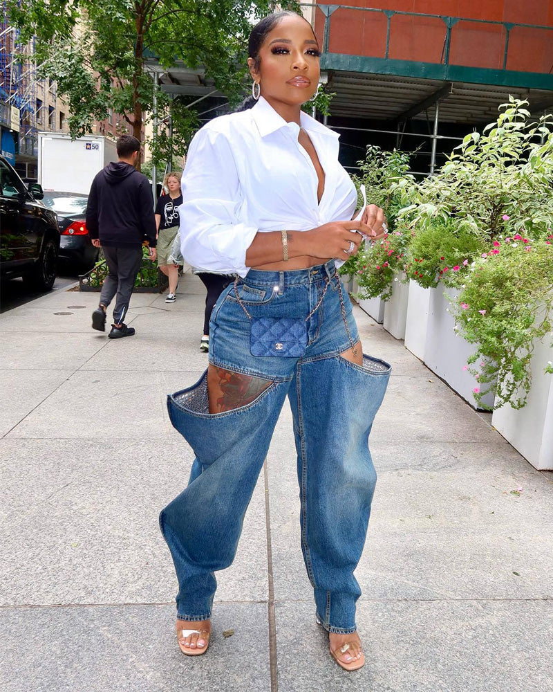 Cutout Tapered Jeans BLUE