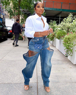 Cutout Tapered Jeans BLUE