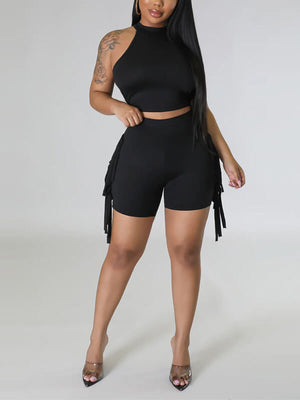 Set aus ärmellosem Top und Fransenshorts – Ausverkauf