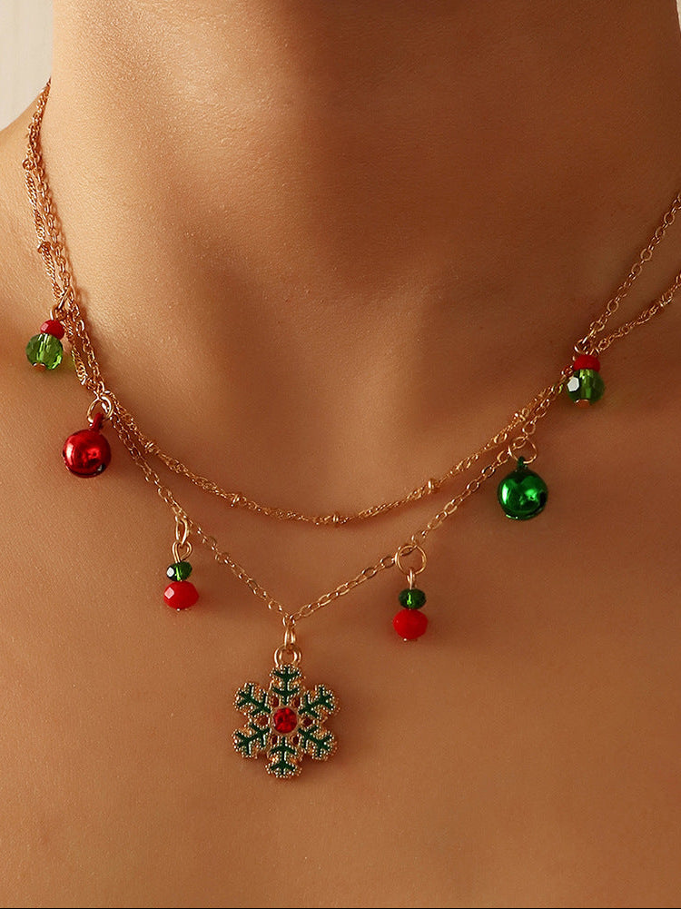 Christmas Bells and Snowflakes Double-Layer Collar Necklace