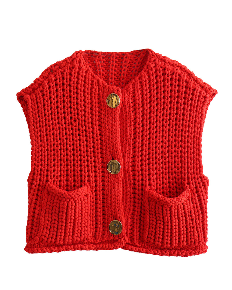 Cozy Up Knit Vest Red