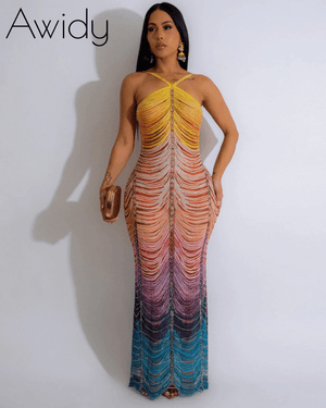Mesh Multicolored Diamante Dress