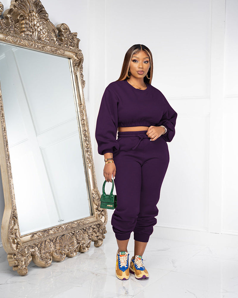 Margo Cropped Pants Set Purple