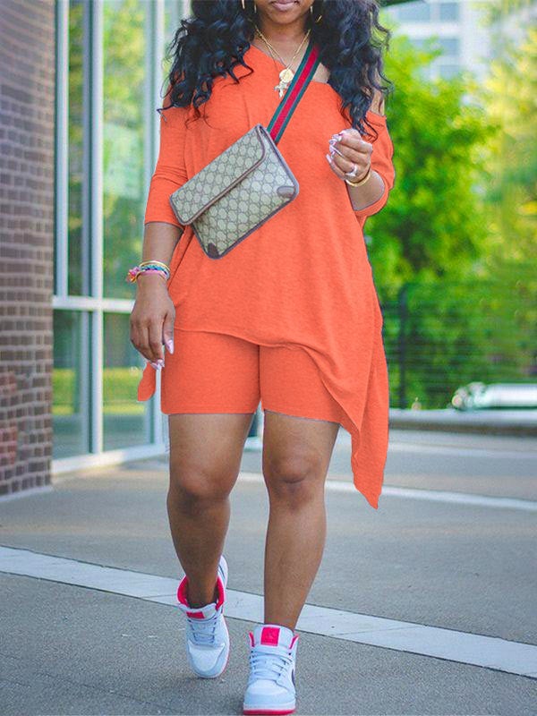 Set aus asymmetrischem Top und Bikershorts – Ausverkauf