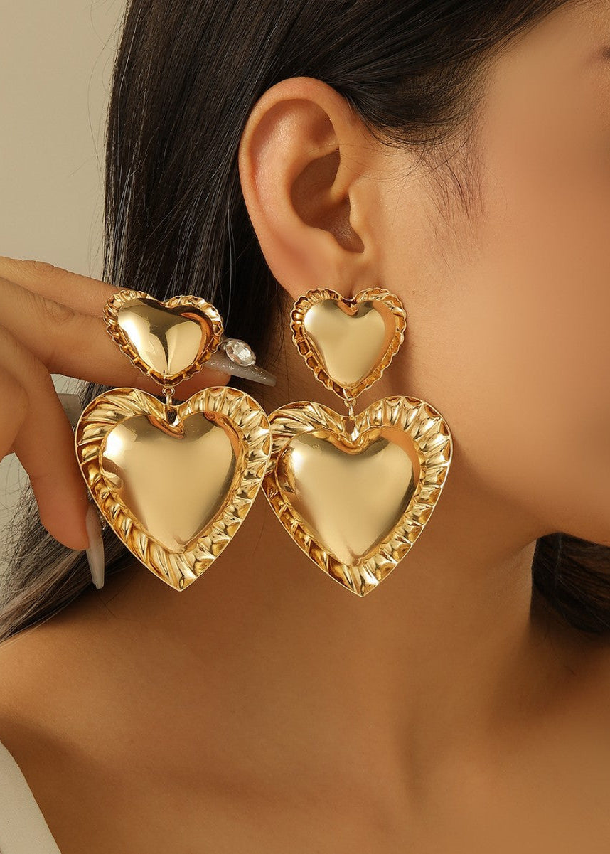Heart-Shaped Teardrop Vintage Metal Earrings