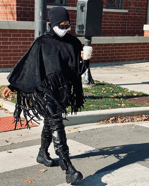 Batwing Sleeve Poncho BLACK