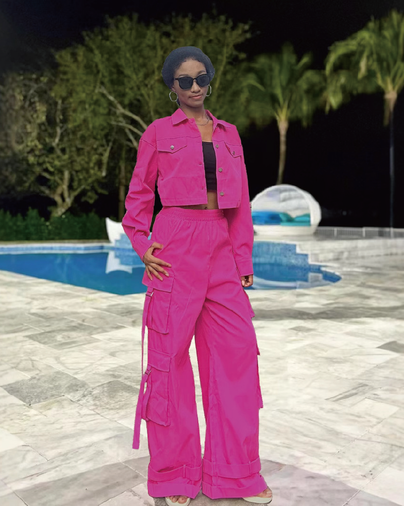 Azelie Cargo Pant Set Hot Pink