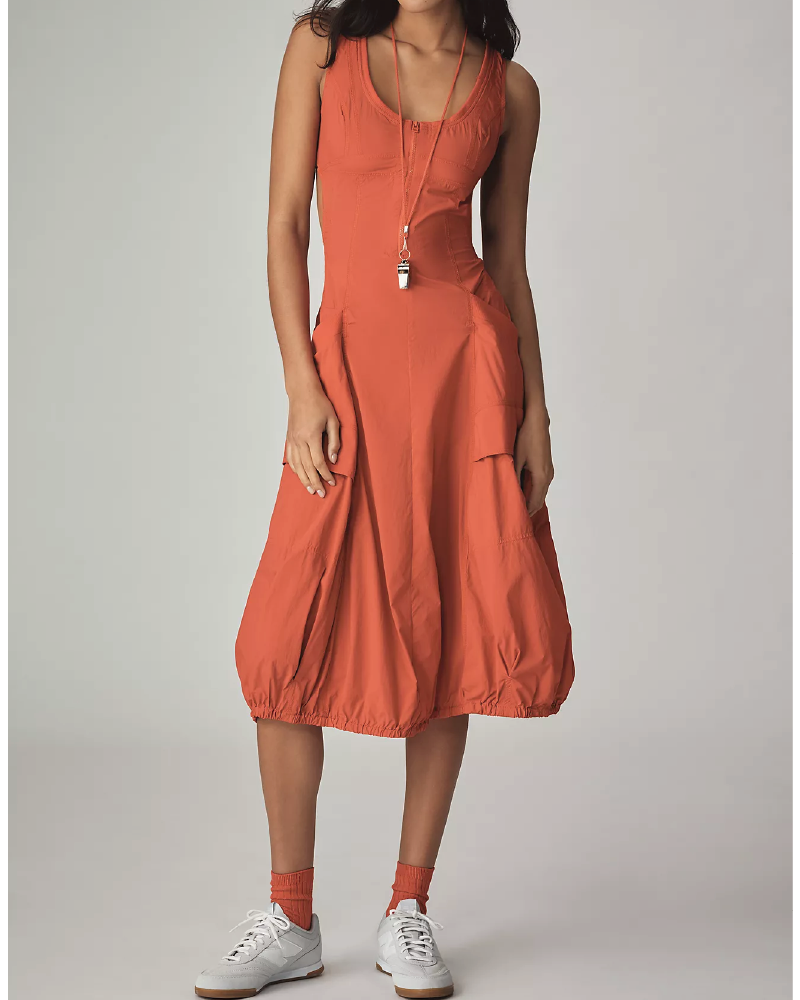 Bubble-hem Midi Dress Red