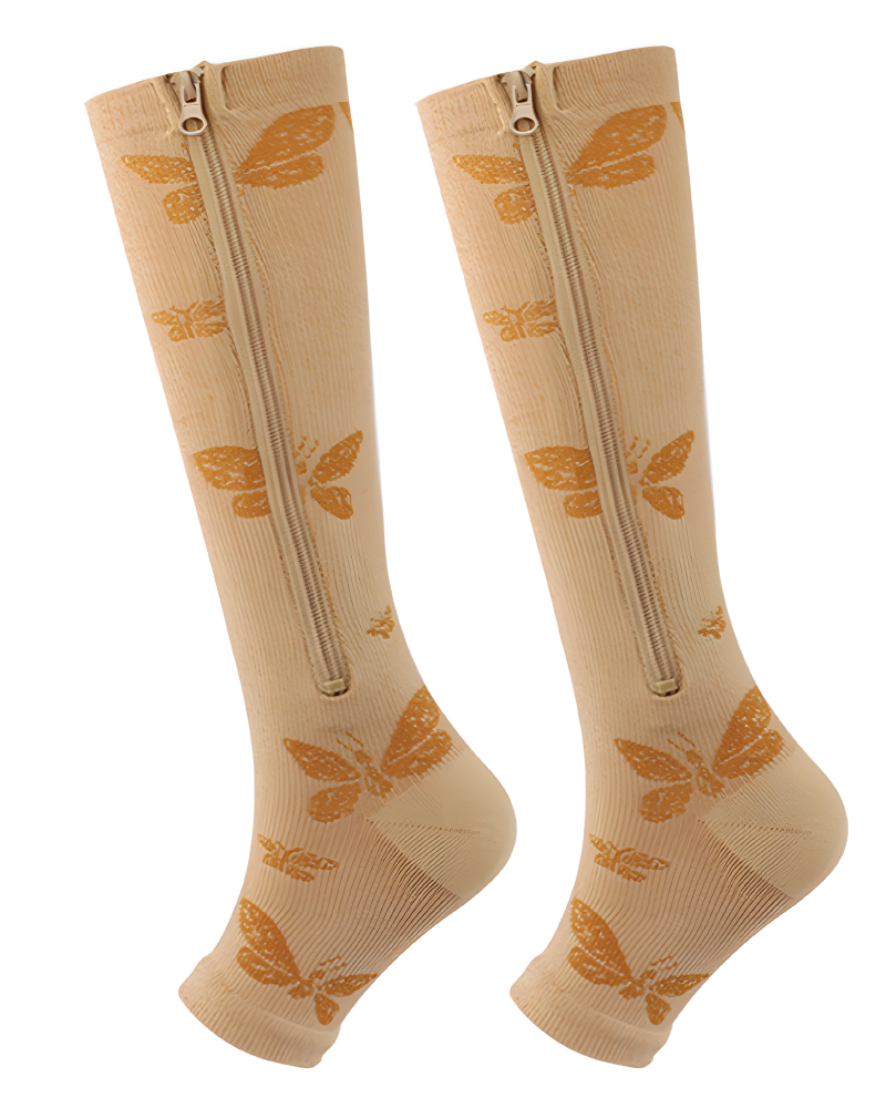Zipper Compression Socks Open Toe Butter Print