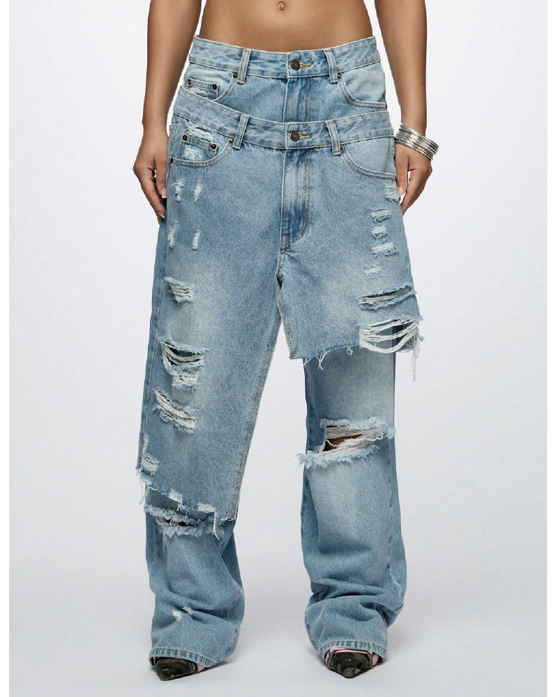 Double Waistband Wide Leg Jeans