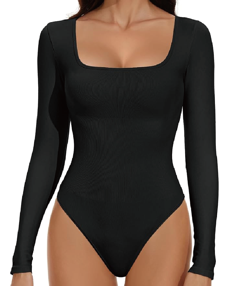 Real Feel Square Neck Bodysuit Black
