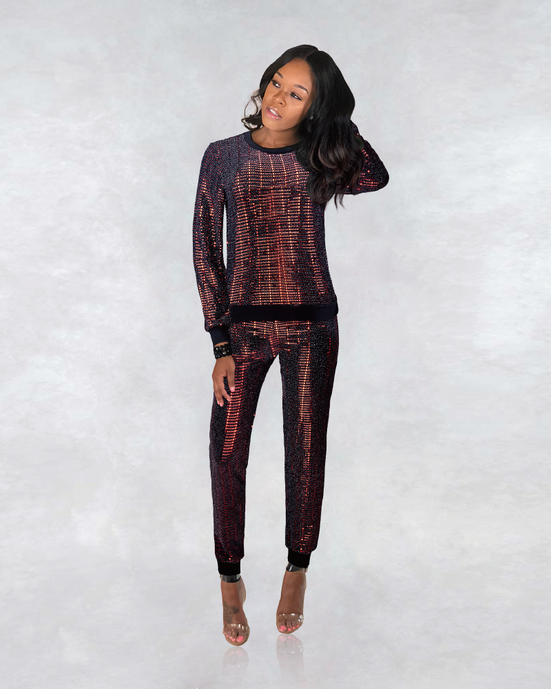 Bling Bling Sweatpants Set Red