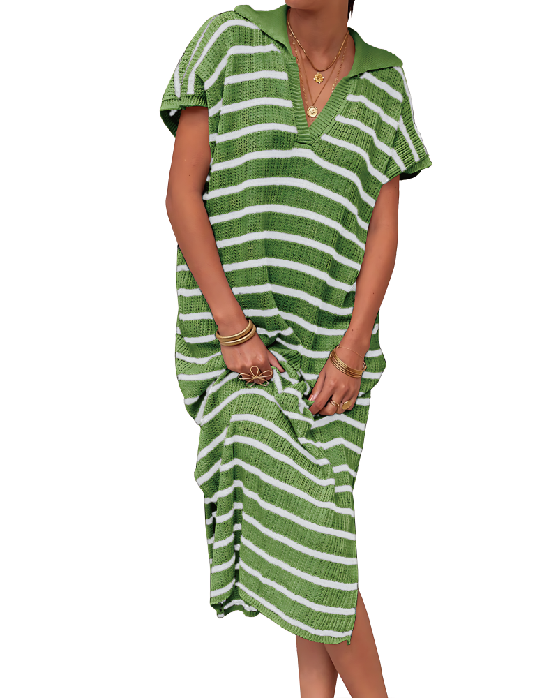Striped Crochet Dress Green