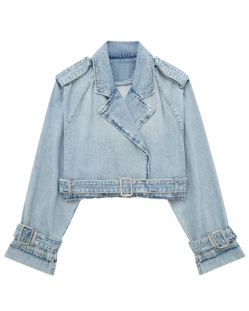 Care Free Bae Cropped Denim Jacket Denim Blue