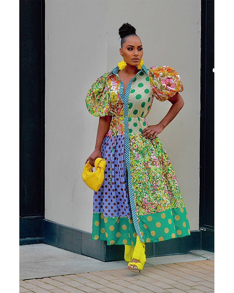 Green Muse Spliced Print Dress