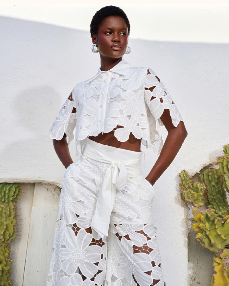 Elegance Lace Pant Set White