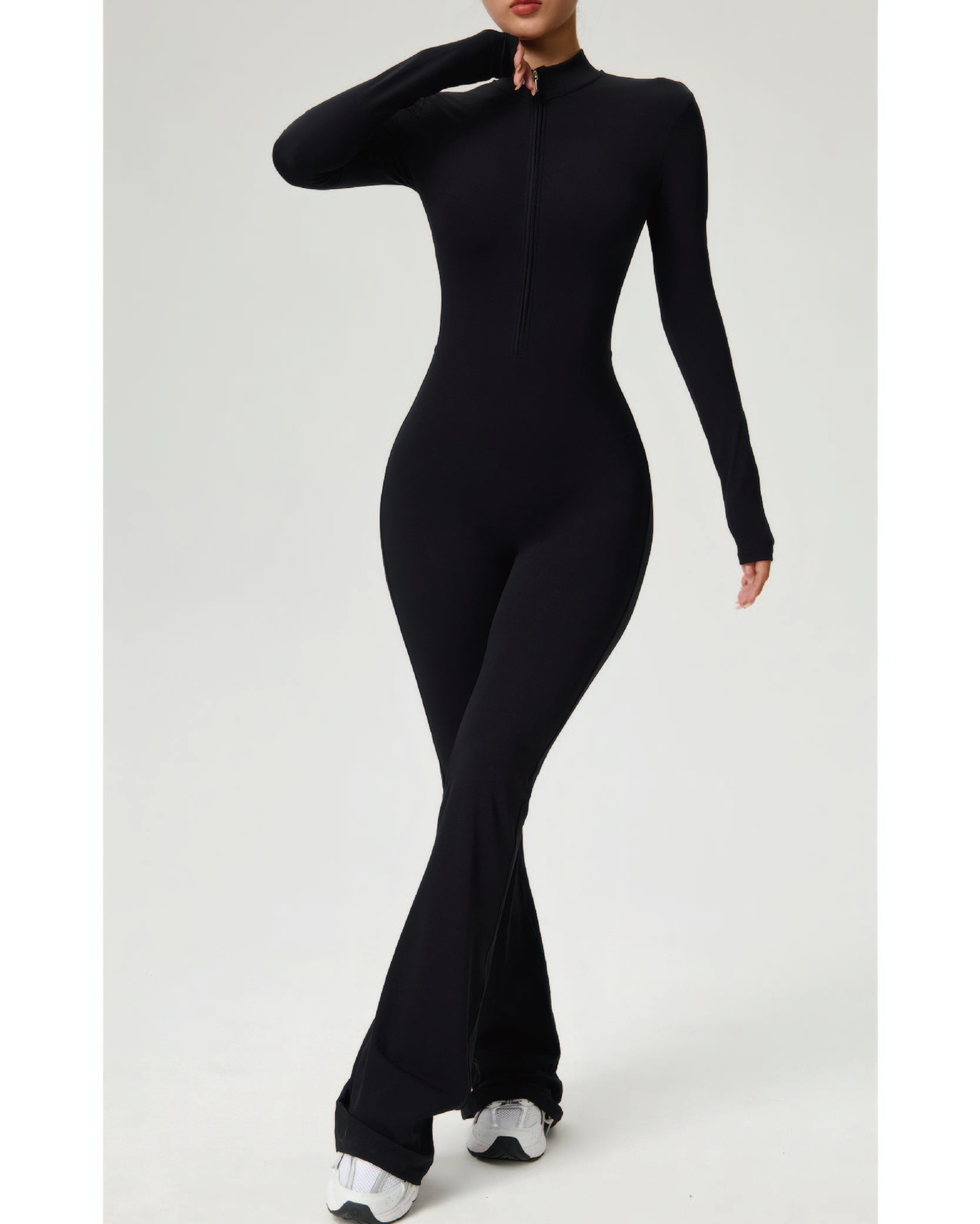 Long Zip-Up Flare Jumpsuit