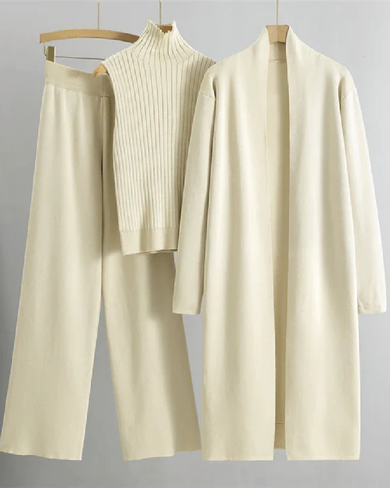 Carrie Knitted 3 Piece Sets Cream One Size