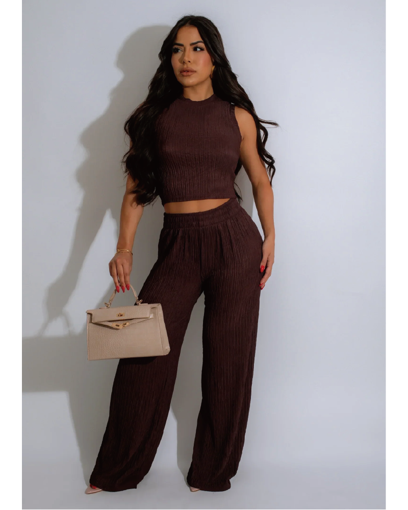 Girly Pop Pant Set Brown