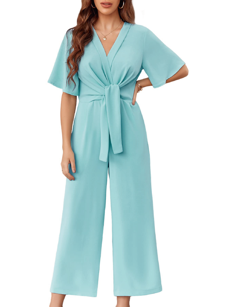 Flouncy Airy Feminine Jumpsuit Cyan