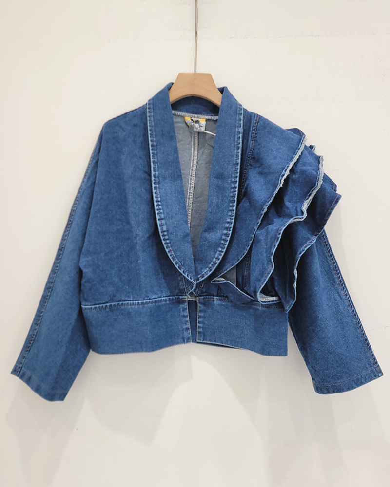 Hipster Chic Ruffle Denim Jacket S