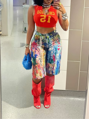 Bedruckte Jeansshorts