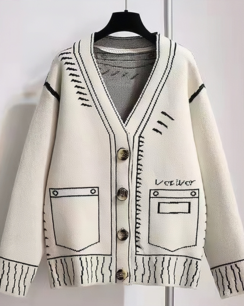 Geo pattern cardigan White