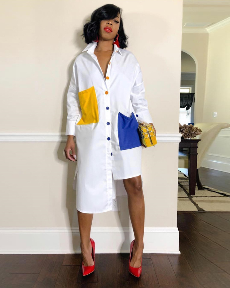 Colorblock Oversized Shirt Dress 3XL WHITE
