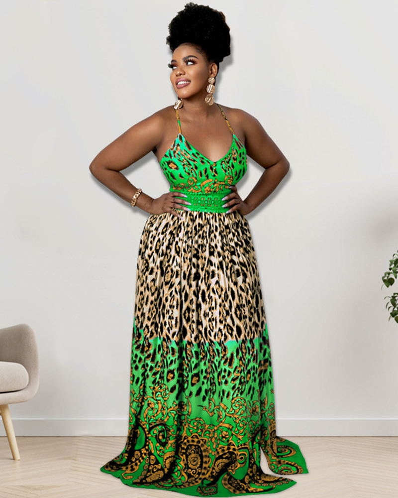 Baroque leopard maxi dress Green