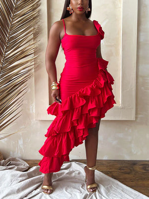 Statement Asymmetrical Ruffled Dress