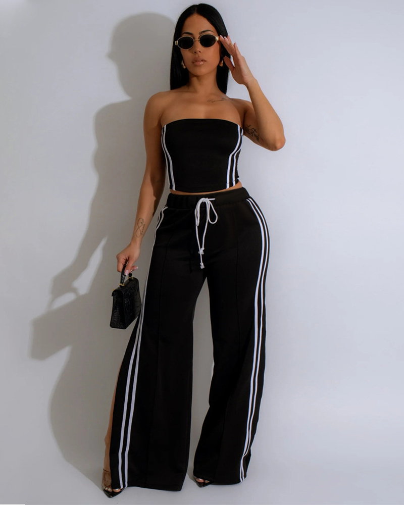 Lined & Cropped Jogger Set Black