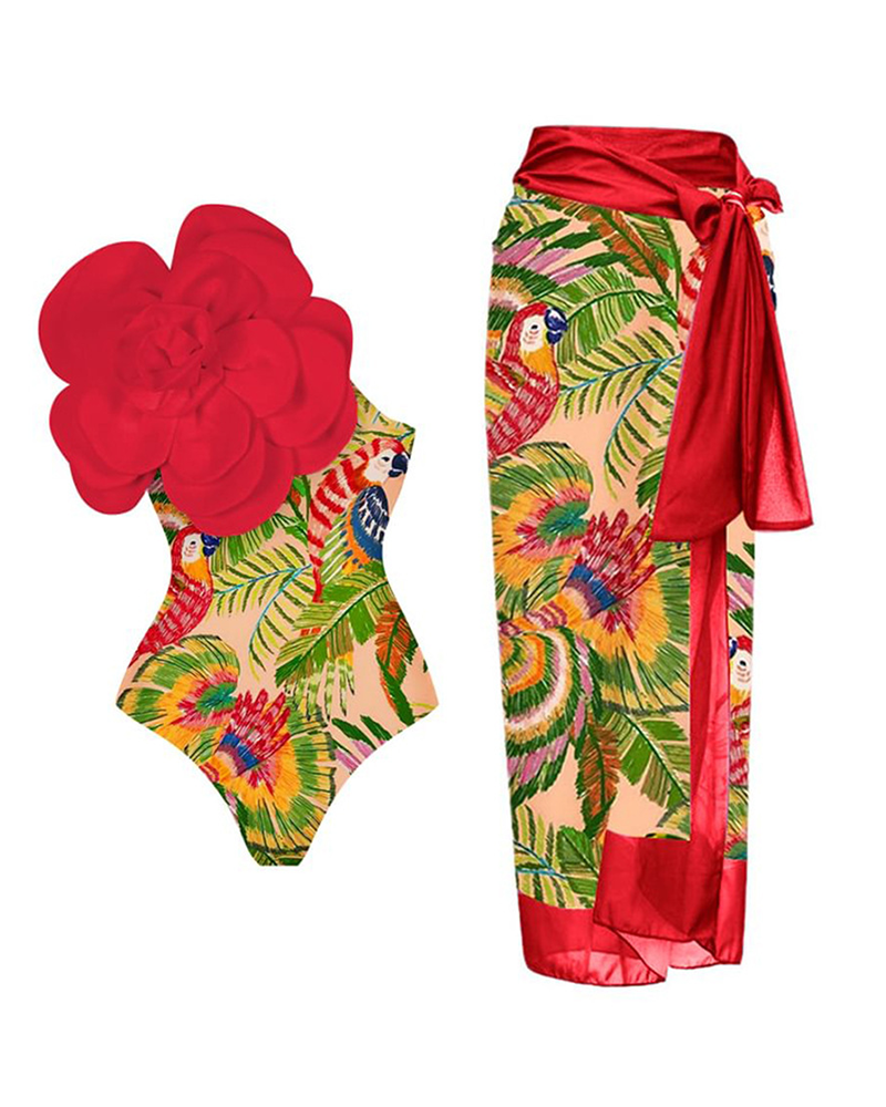 Cabana Girl Skirt Set Red Flower