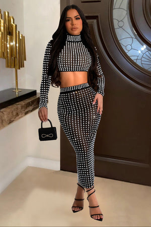 Fashion Rhinestone Mesh Slip Dress