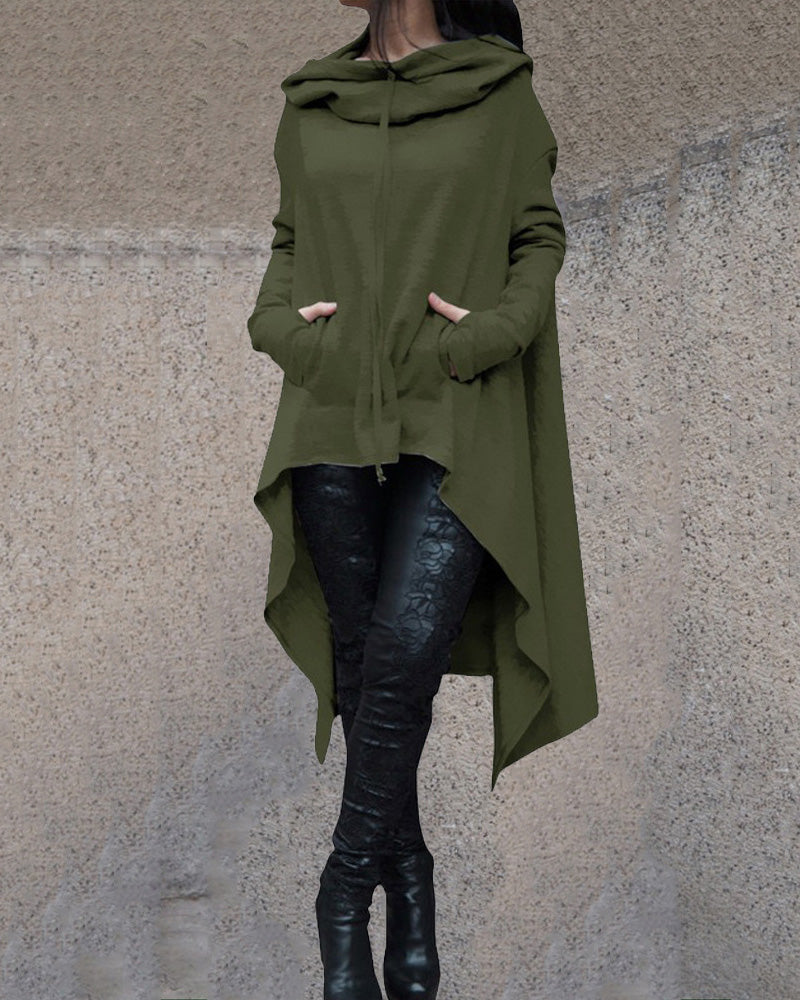 High Low Hoodie Dress OLIVE