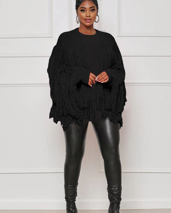 FEELING ALIVE FRINGE CARDIGAN BLACK