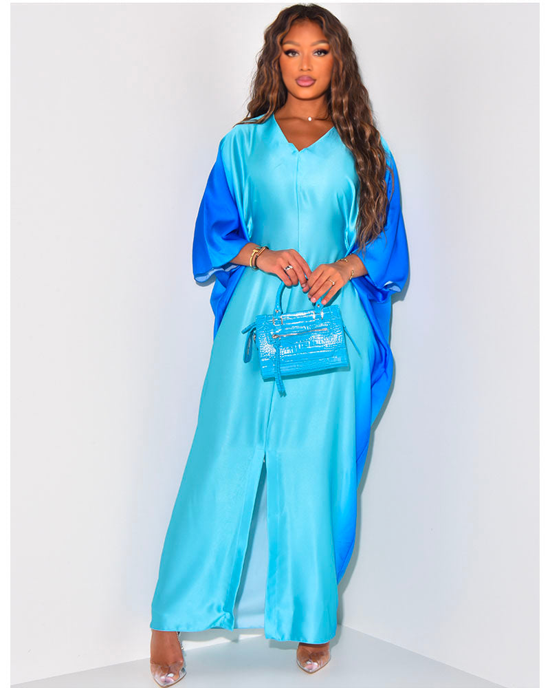 SATIN TIE-DYE EFFECT DRESS WITH CINCHED WAIST Ice Blue
