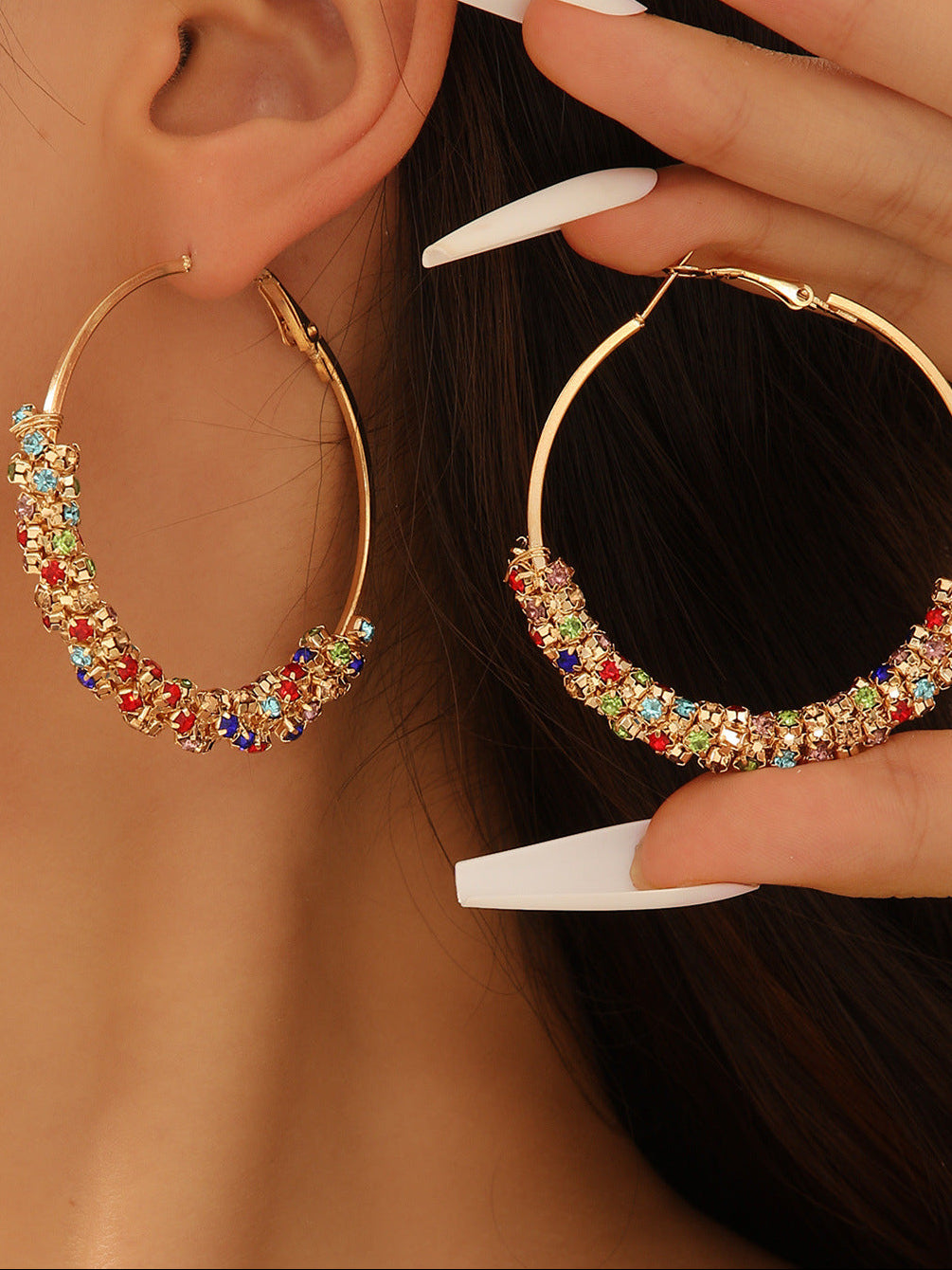 Retro-Chic Colored Diamond Hoop Earrings