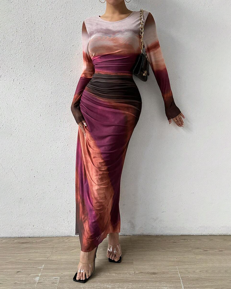 Viral Printed Bodycon Dress Purple