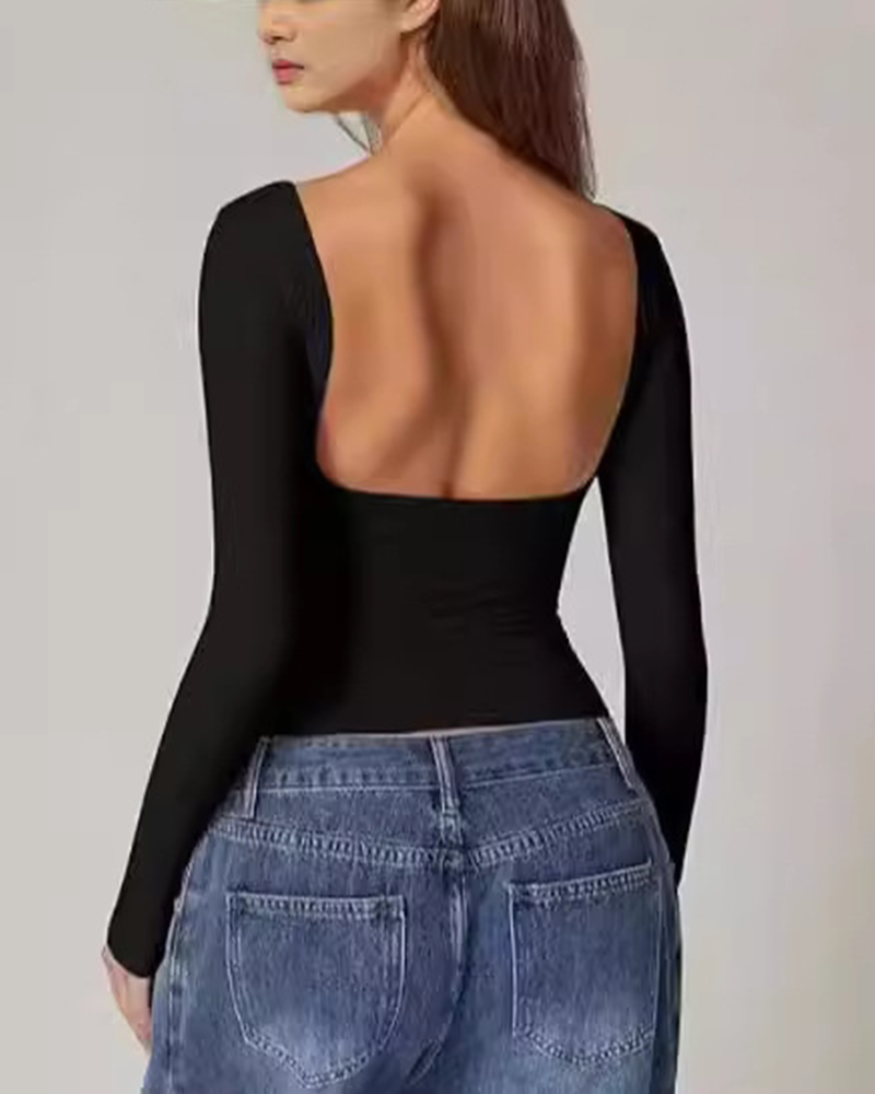Long Sleeve Low Back Tops