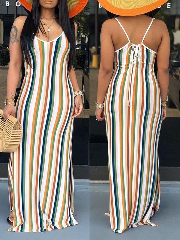 Gestreiftes Camisole-Kleid mit Schnürung