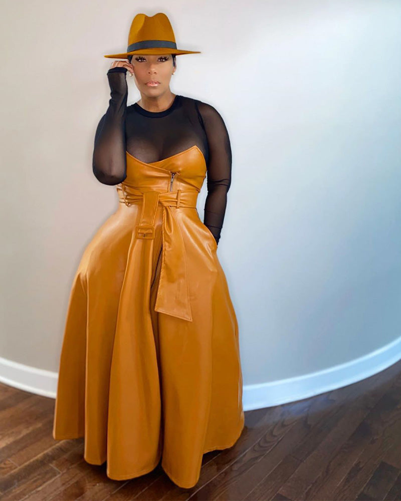 Boujee Farrah Leather Skirt ORANGE