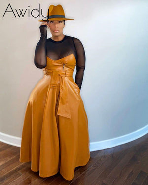 Boujee Farrah Leather Skirt ORANGE