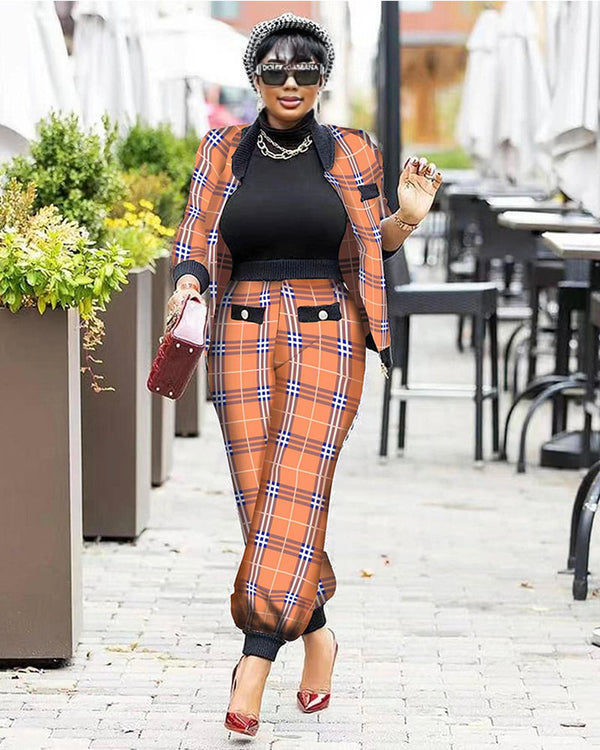 Celina Jacket & Pants Set Orange-tartan