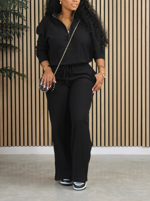 Ensemble sweat-shirt zippé et pantalon uni