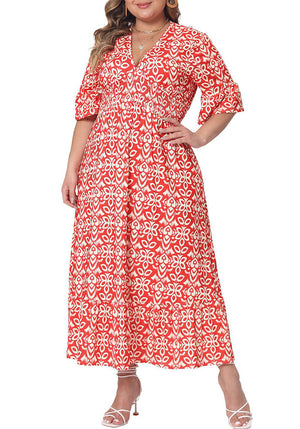 Plus Size Printed Short-Sleeve Maxi Dress for Casual Wear