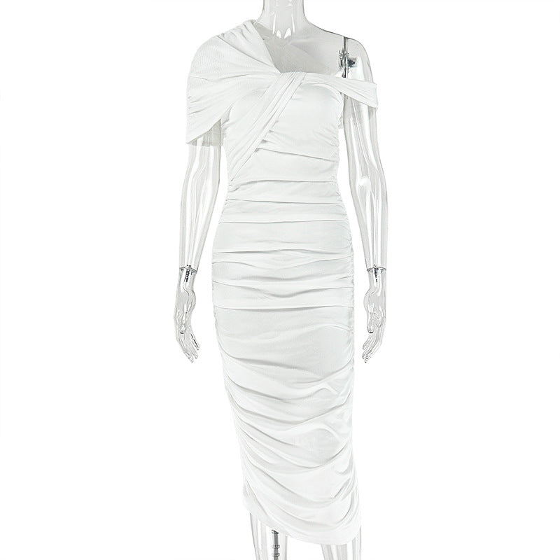 Slash Shoulder Sleeveless Bodycon Long Dress for Career Wear