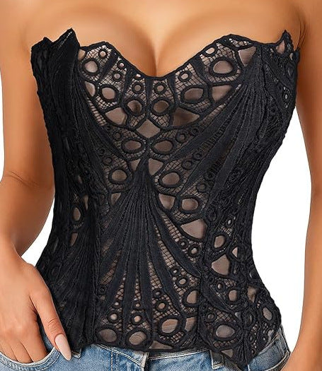 Embroidered Boned Waist Trainer Support Shaper Corset for Body Contouring