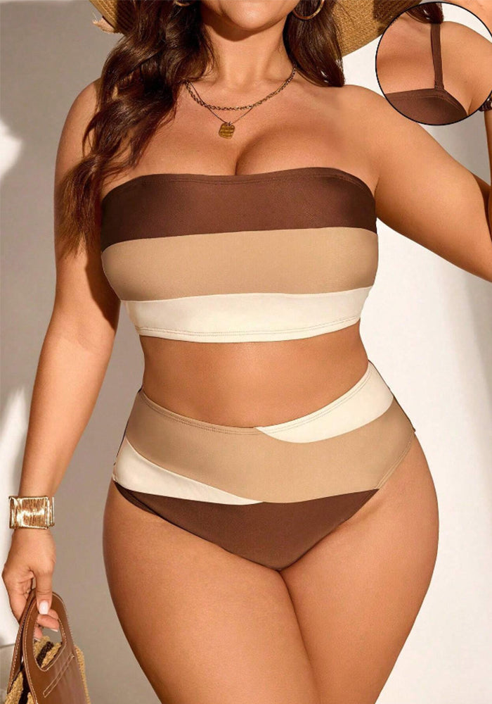Plus Size Multicolor Patchwork Two-Piece Swimsuit for Beachwear